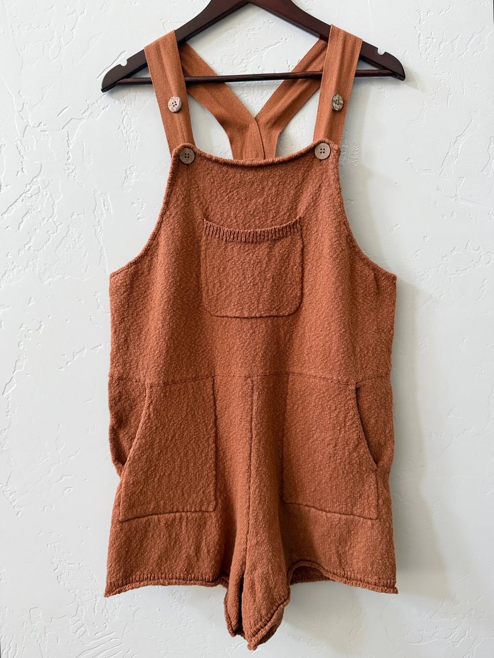 Bohme Womens Textured Knit Overall Romper Shortalls Size S Rust Brown Boho - Picture 2 of 8